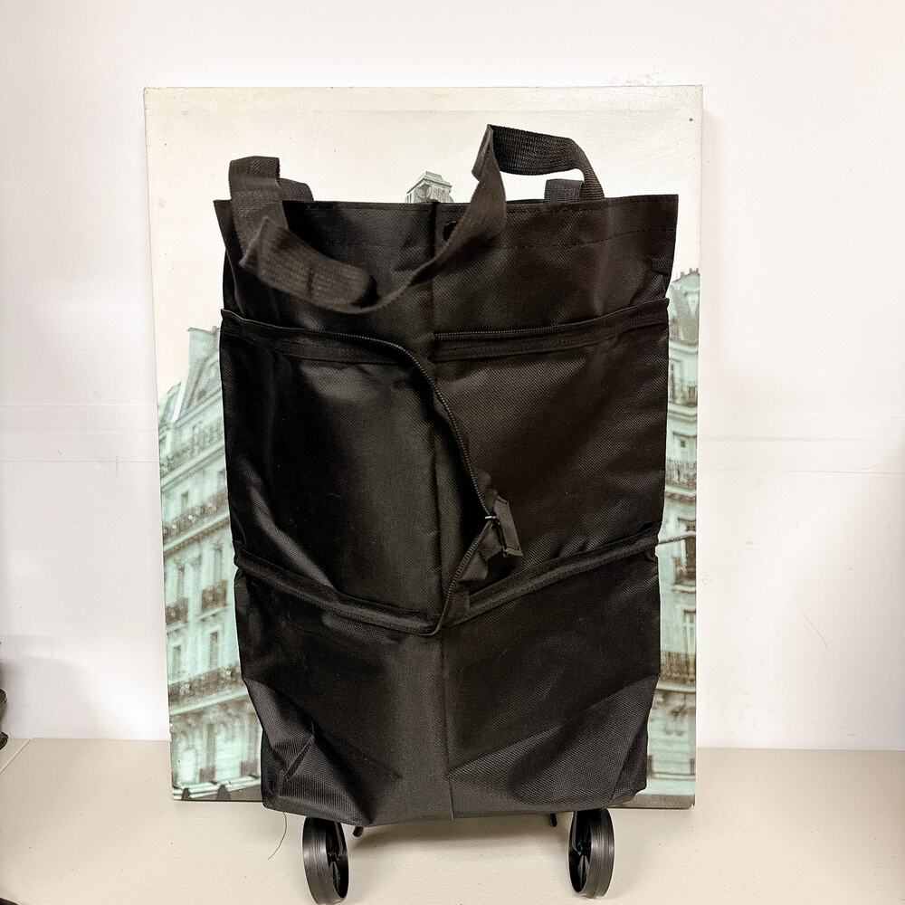 2-in-1 Foldable Shopping Trolley Bag Lightweight Waterproof Rolling Shopping Bag